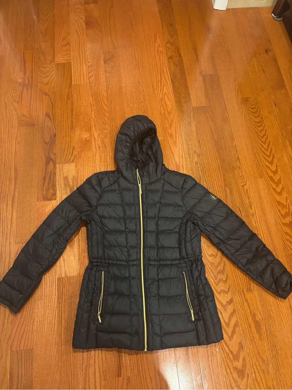 Michael Kors Black Quilted Hooded Puffer with Gold Zippers